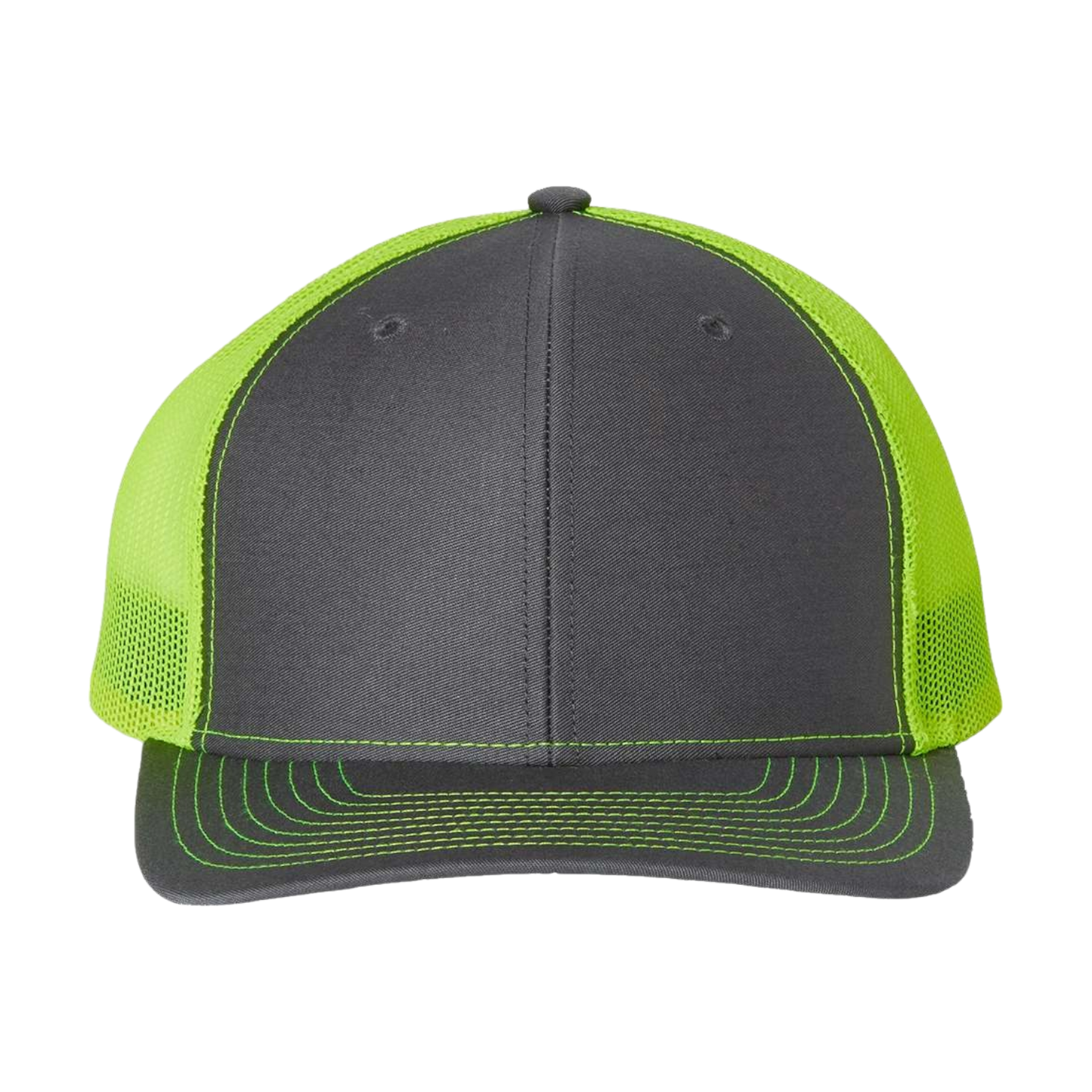 Gray and neon green Richardson 112 full color patch trucker cap, perfect for custom promotions and gifts.
