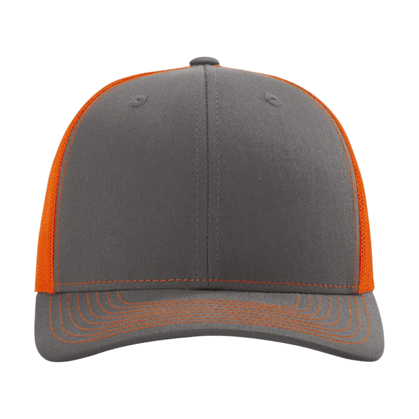 Richardson 112 Full Color Patch Trucker Cap in gray and orange, perfect for gifts and custom branding.