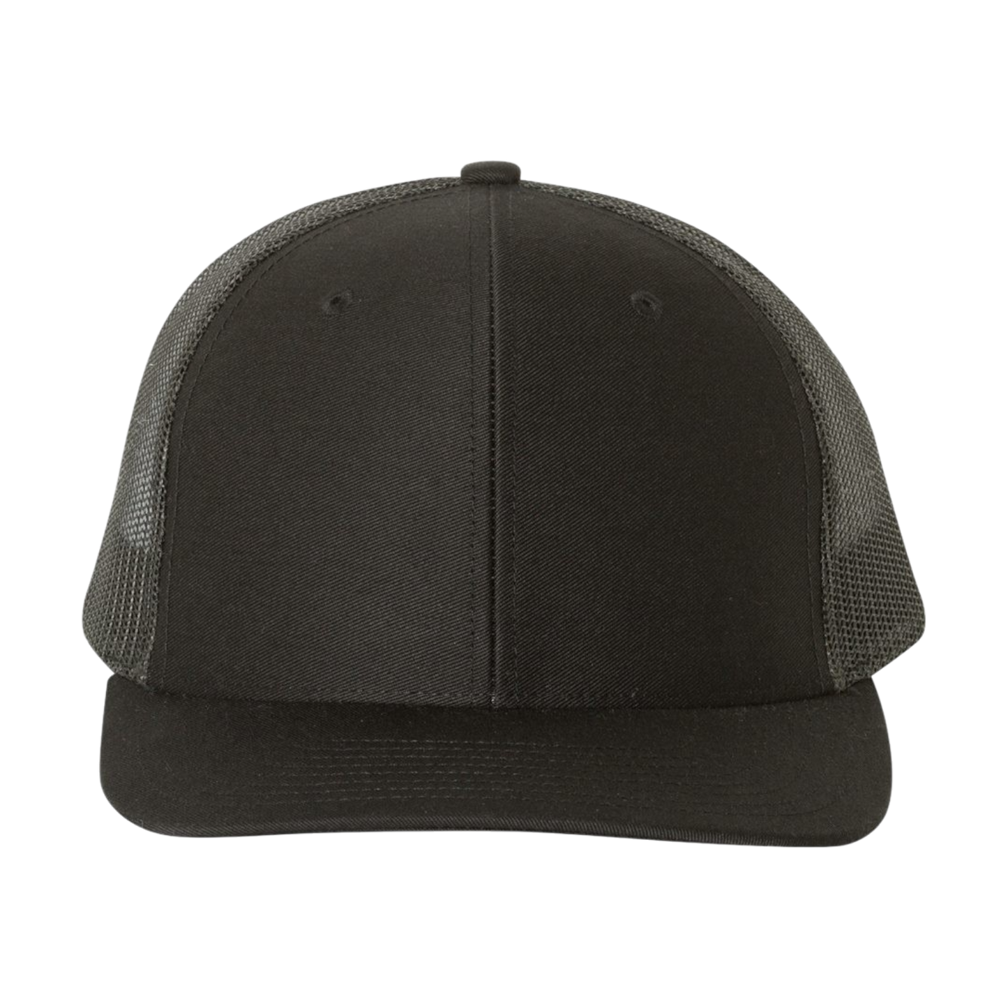 Richardson 112 Full Color Patch Trucker Cap in black, perfect for custom branding and comfortable wear.