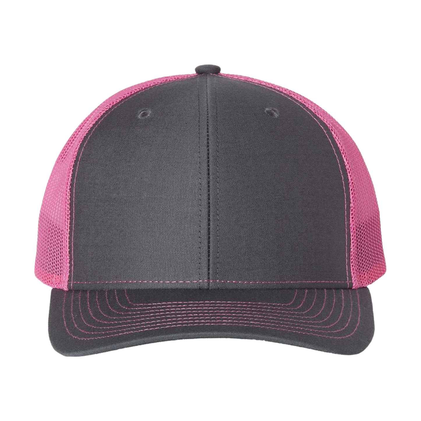 Richardson 112 Full Color Patch Trucker Cap in black and pink, ideal for gifts, promotions, and custom branding.