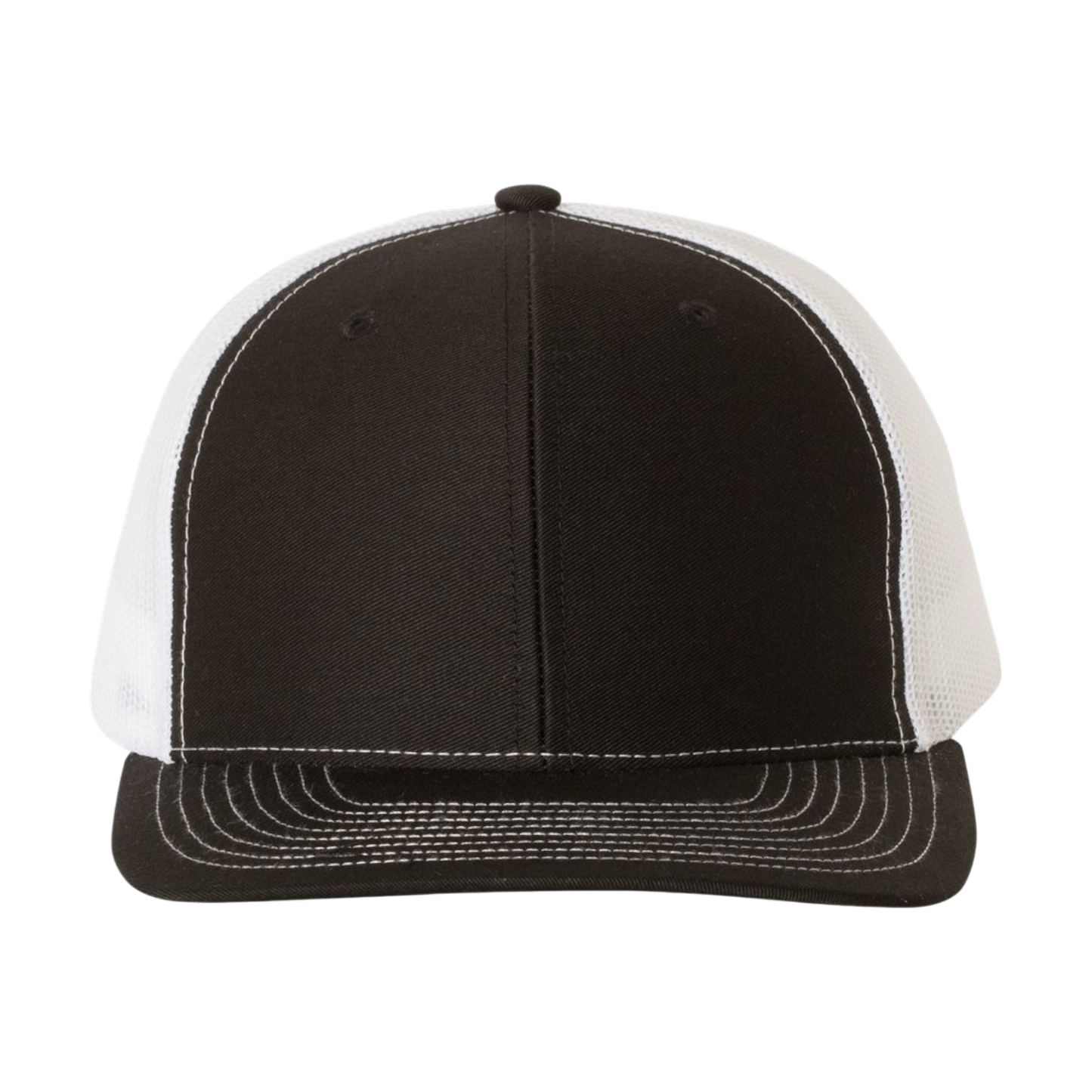 Richardson 112 Full Color Patch Trucker Cap in black and white, perfect for custom logos and gifts.