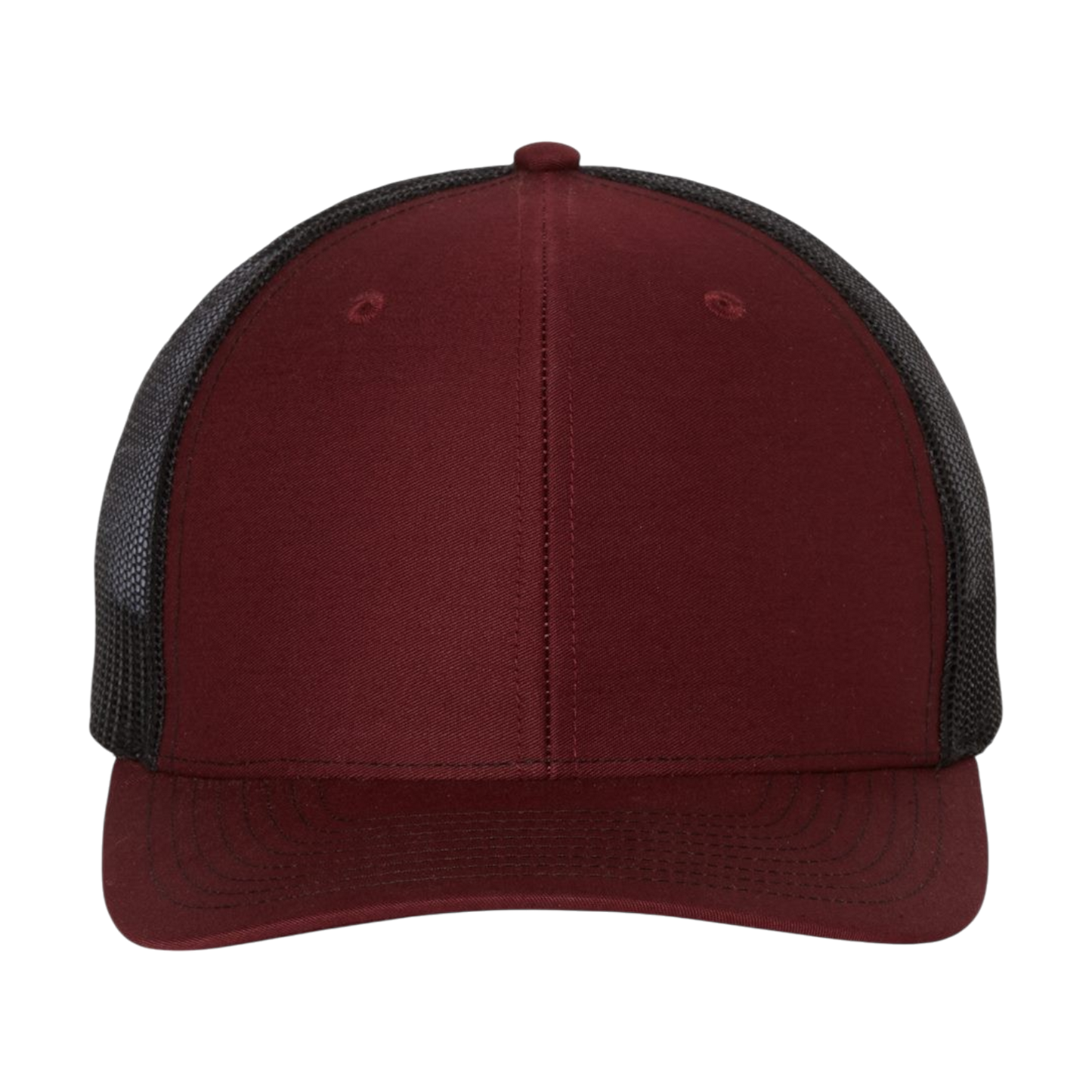 Richardson 112 Full Color Patch Trucker Cap in burgundy and black, perfect for custom branding and outdoor use.