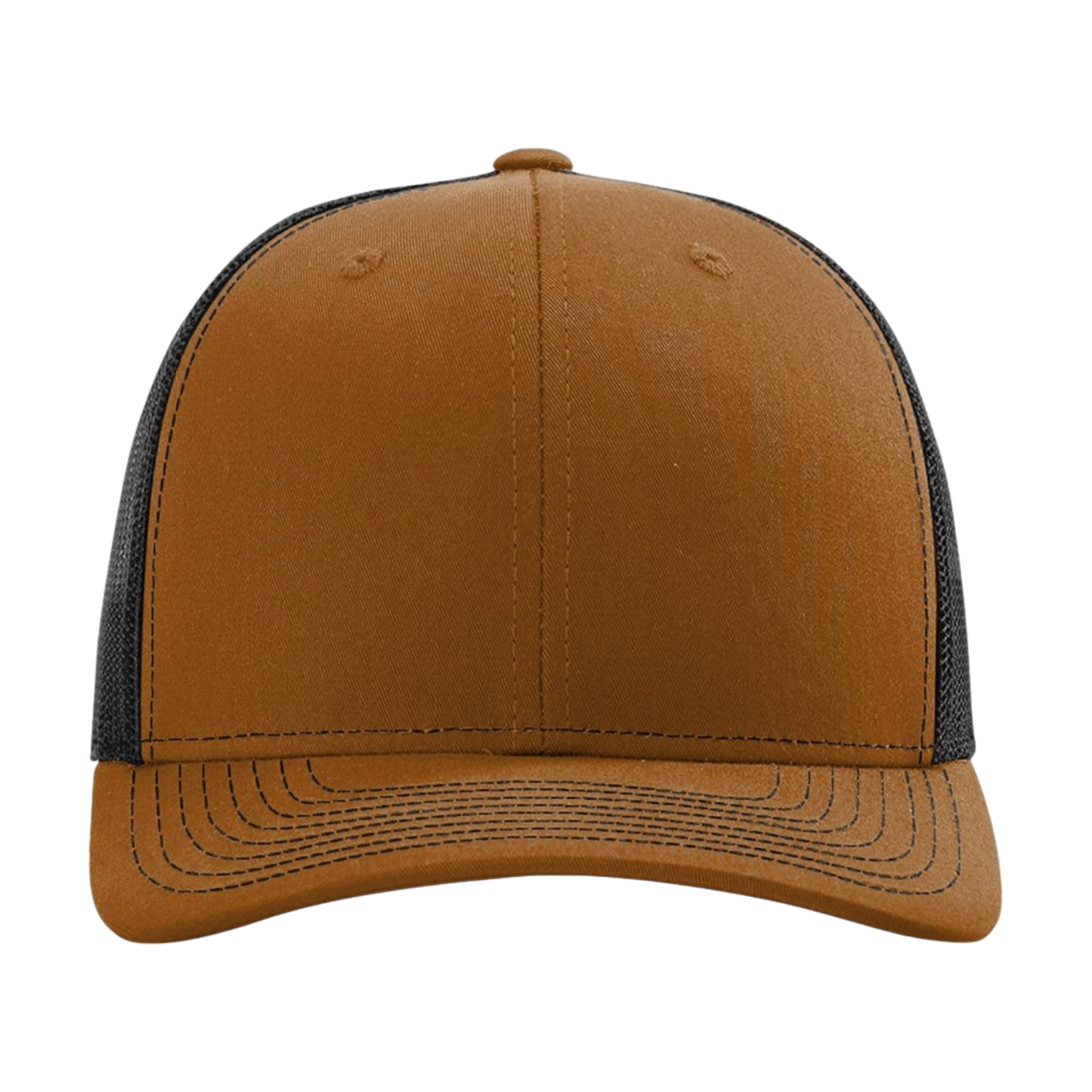 Richardson 112 Full Color Patch Trucker Cap in brown and black, stylish and durable, perfect for custom branding.
